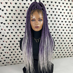 Ready To Ship Purple Silver Ombre Wig Box Braided Wigs For Black Women Handmade