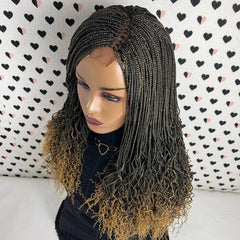 Braided Lace Wig Small Braid Goddess Box Braids Lace Front Wigs With Curly Waves