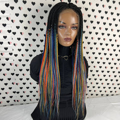 Box Braided Wig Lace Frontal Handmade Braids Wigs For Black Women Multicolored