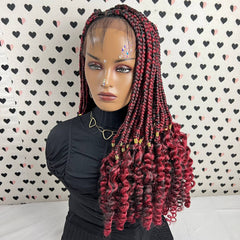 Lace Frontal Braided Lace Wig, Goddess Box Braids Lace Front Wig Wit Curly Waves