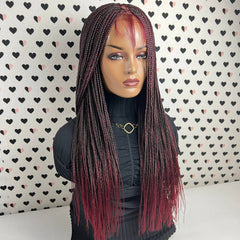 Ready To Ship Braided Wig Lace Frontal Small Box Braids Lace Front Wig Ombre Red