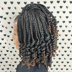 Handmade Box Braid Braided Lace Front Wig With Curly Ends Color 1b/30 Ombre