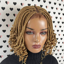 Short Curls Curly Box Braid Braided Lace Front Wig For Black Women Golden Blonde