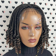 Handmade Box Braid Braided Lace Front Wig With Curly hot Ends Color 1b/30 Ombre