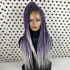 Ready To Ship Purple Silver Ombre Wig Box Braided Wigs For Black Women Handmade
