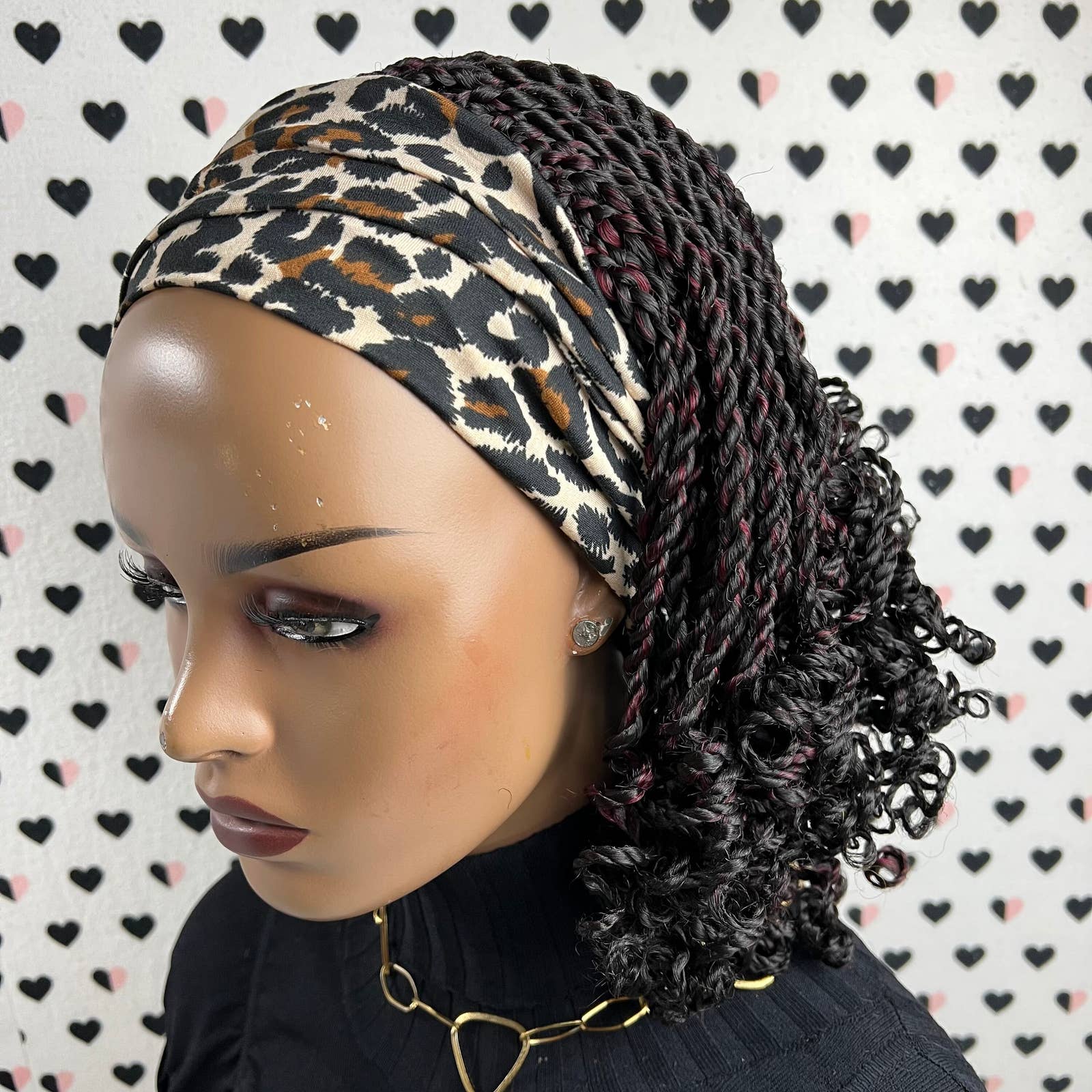 Twist Braids Short Curls Curly Headband Wigs Braided Head Band Wig Box Braids Wigs For Black Women Burgundy Red Black