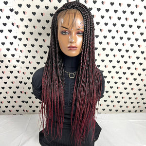 Peluca con trenzas en caja frontal de encaje pelucas delanteras de encaje trenzado para mujeres negras Ombre rojo