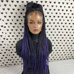 Peluca delantera de encaje trenzado de 13x4, trenza pequeña, color morado, trenzas en caja, 26"