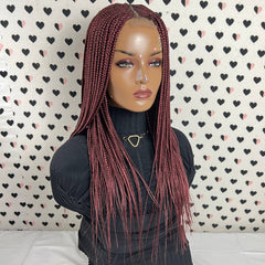 Cornrow Feeding Box Braids Braided Lace Front Wig Braid wigs Color Burgundy Red