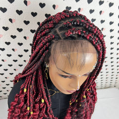Lace Frontal Braided Lace Wig, Goddess Box Braids Lace Front Wig Wit Curly Waves