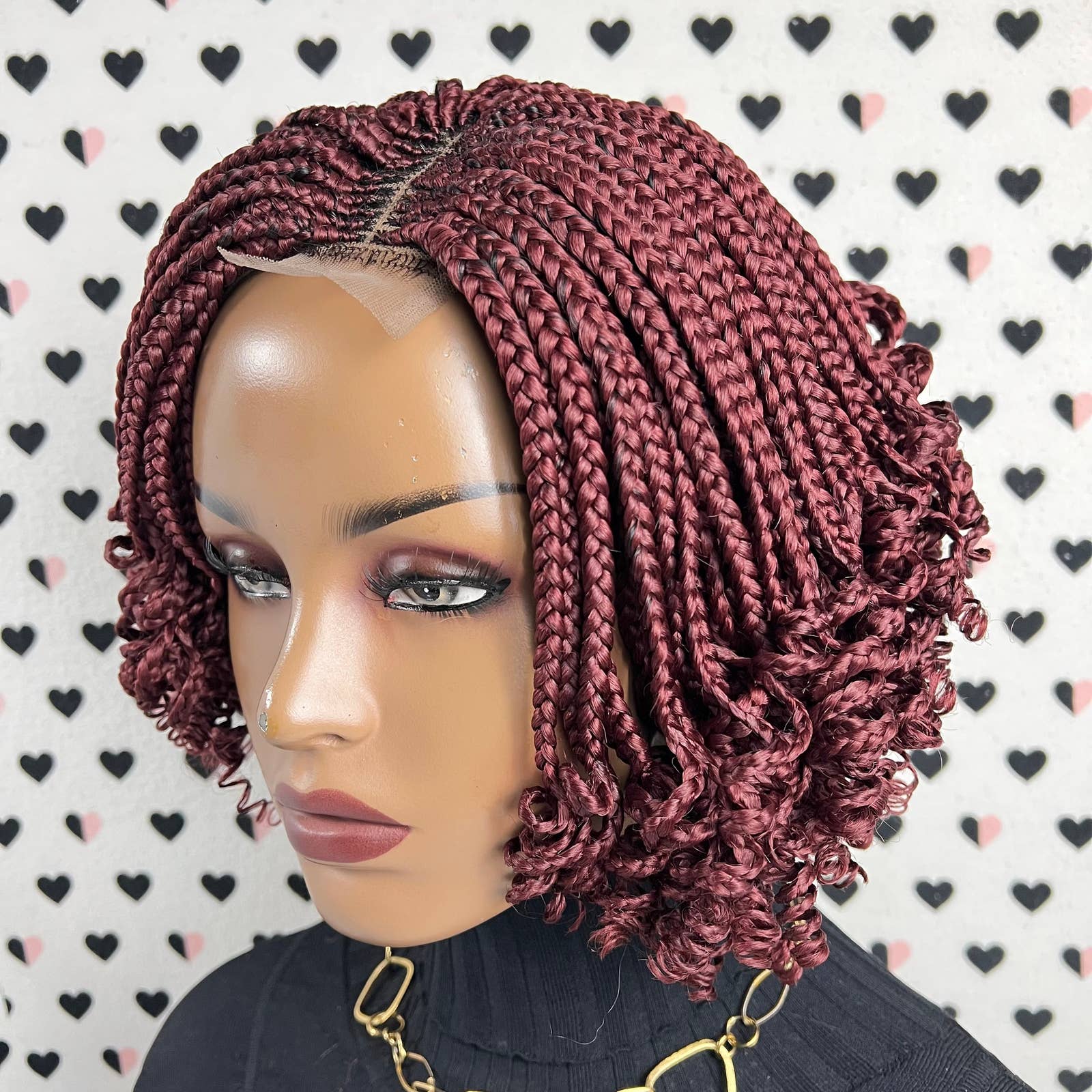 Handmade Curly Box Braids Cornrows Braided Wigs For Black Women Burgun ...