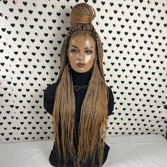 Peluca trenzada larga trenzada trenzada media senegalesa con giro frontal de encaje 13x4