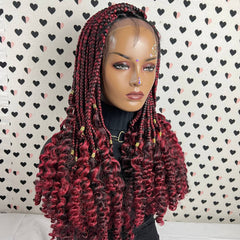 Lace Frontal Braided Lace Wig, Goddess Box Braids Lace Front Wig Wit Curly Waves