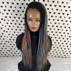Box Braided Wig Lace Frontal Handmade Braids Wigs For Black Women Multicolored