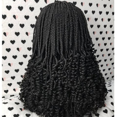 Curly Box Braided Wig For Black Women Lace Closure Goddess Box Braids Lace Front Wig Color 1b Black