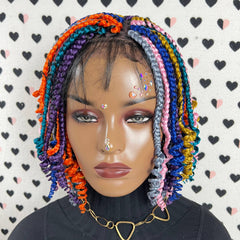 Multicolor Short Curls Curly Box Braids Braided Lace Front Wig For Black Women