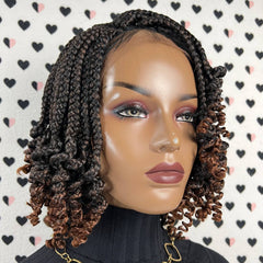 Handmade Box Braid Braided Lace Front Wig With Curly Ends Colors 1b/30 ombre