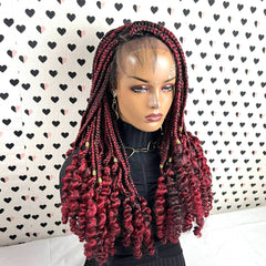 Lace Frontal Braided Lace Wig, Goddess Box Braids Lace Front Wig Wit Curly Waves