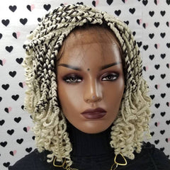 Short Curly Box Braids Braided Lace Front Wig For Black Women Color 613 Black