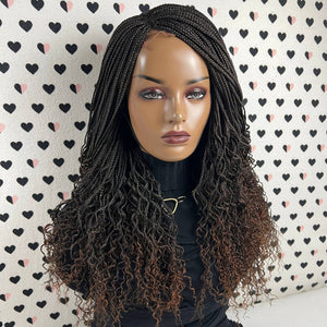 Handmade Braided Lace Wig Goddess Box Braids Lace Front Wig Wt Curly Waves Ombre
