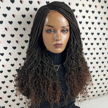 Handmade Braided Lace Wig Goddess Box Braids Lace Front Wig Wt Curly Waves Ombre