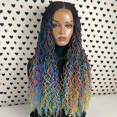 2x6 Lace Closure Cornrows Feeding Box Braids Braided Lace Curly Wig Multi-Color