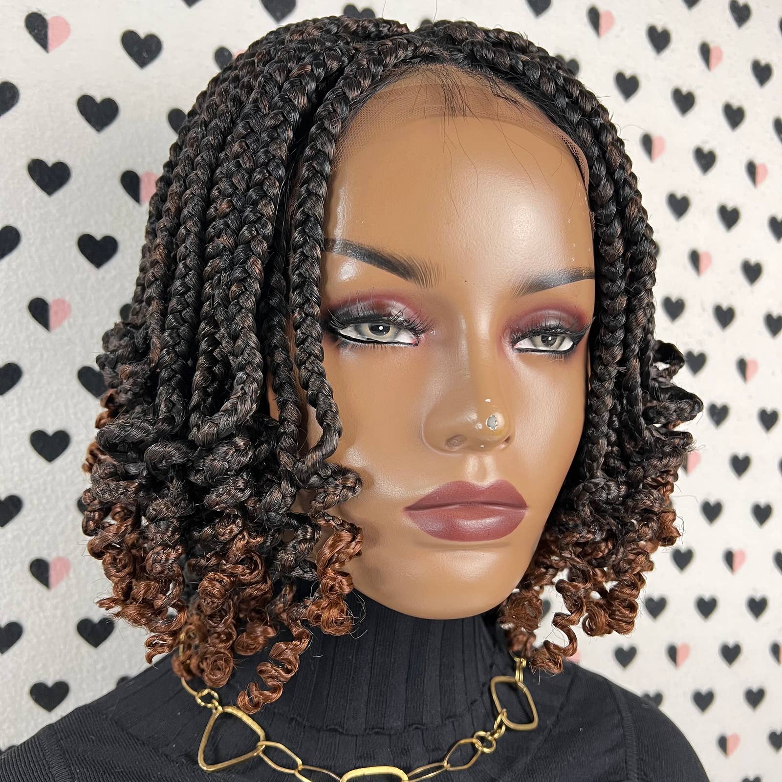 Handmade Box Braid Braided Lace Front Wig With Curly Ends Colors 1b/30 ombre