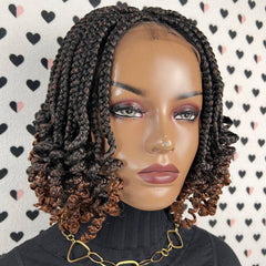 Handmade Box Braid Braided Lace Front Wig With Curly Ends Colors 1b/30 ombre