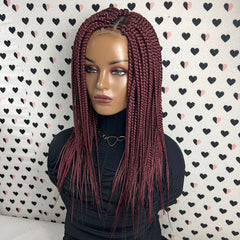 Short Box Braid Braided Big Braids Lace Front wig Color 39 Burgundy Red 14 inche