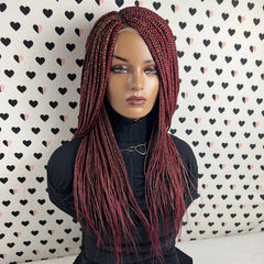 Multi Color Box Braid Braided Braids Lace Front Wigs For Black Women Color Burgundy Red & Gold