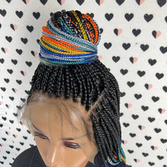 Box Braided Wig Lace Frontal Handmade Braids Wigs For Black Women Multicolored