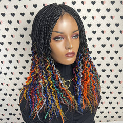 Multicolor Wavy Curls Curly Box Braids Braided Wig For Black Women Rainbow Color