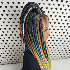 MultiColored Rainbow Box Braided Wigs Lace Closure Frontal Fully Hand Braid Wig