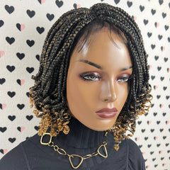 Handmade Box Braid Braided Lace Front Wig With Curly Ends Color 1b/27 Ombre