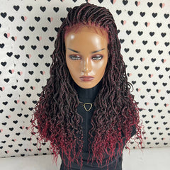 Goddess Box Braids Lace Frontal Braided Wig With Curly Waves Color 1b/Bug Ombre
