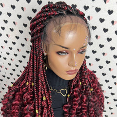 Lace Frontal Braided Lace Wig, Goddess Box Braids Lace Front Wig Wit Curly Waves