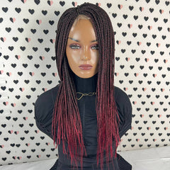 Box Braid Handmade Braids Braided Lace Closure Front Wig Small Braids Ombre Red