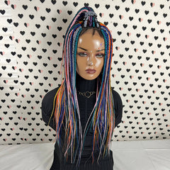 MultiColor Box Braided Wig Lace Closure Frontal Hand Braided Handmade Braids