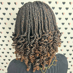Short Curls Curly Box Braid Wigs For Black Women Braided Lace Front Wig Ombre 30