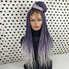 Ready To Ship Purple Silver Ombre Wig Box Braided Wigs For Black Women Handmade