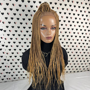 Box Braids Pelucas de encaje trenzado Peluca delantera de encaje para mujeres negras 27 Rubio dorado