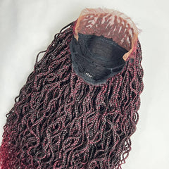 Goddess Box Braids Lace Frontal Braided Wig With Curly Waves Color 1b/Bug Ombre