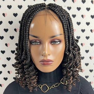 13x4 Lace Frontal Handmade Box Braid Braided Lace Front Wig With Curly Ends Colors 1b/30 ombre