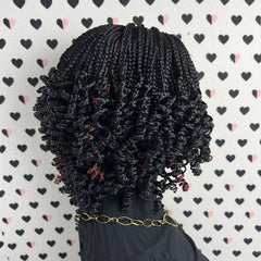 Short Curls Braids Fully Hand Braided Lace Closure Handmade Box Braid Braided Lace Front Wig With Curly Ends 1b Burgundy Red Highlights
