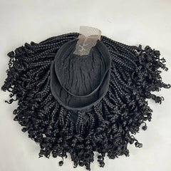 Short Curls Curly Box Braid Braided Lace Front Wig For Black Woman Color Black