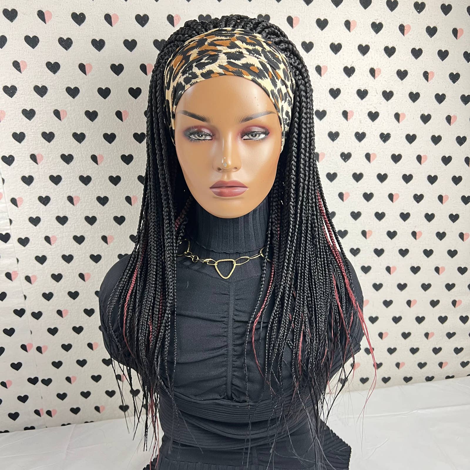 Headband Wig Braided Head band Wig Box Braids Wigs For Black Women 1b Burgundy