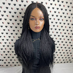 Micro Million Twist Wig Tiny Twists Lace Closure Frontal Braided Wig Black