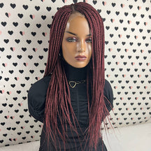 Box Braids Cornrows Fulani Feedin Braided Lace Front Braid Wigs Color Burgundy Red 18 Inches