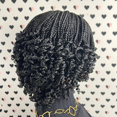Short Curls Curly Box Braid Braided Lace Front Wig For Black Woman Color Black