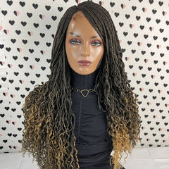 Wavy Curls Box Braid Braided Lace Front Frontal Wig With Curly Ends 1b/27 Ombre
